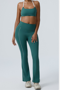Women's Color-Block Sports Bra & Yoga Flare Pants Set