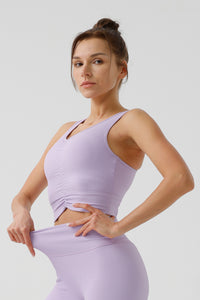 Women Eco-Friendly Drawstring Ribbed With Bra Padded Tight Back Yoga Fitness Sports Bra