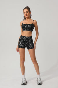 Women Gold Foil Fabric Sports Bras + Yoga Sports Shorts