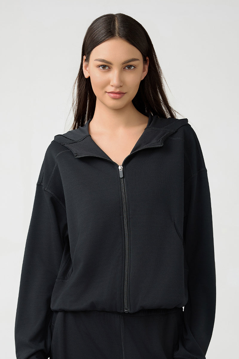 Women'S Loose Hooded Zipper Jacket