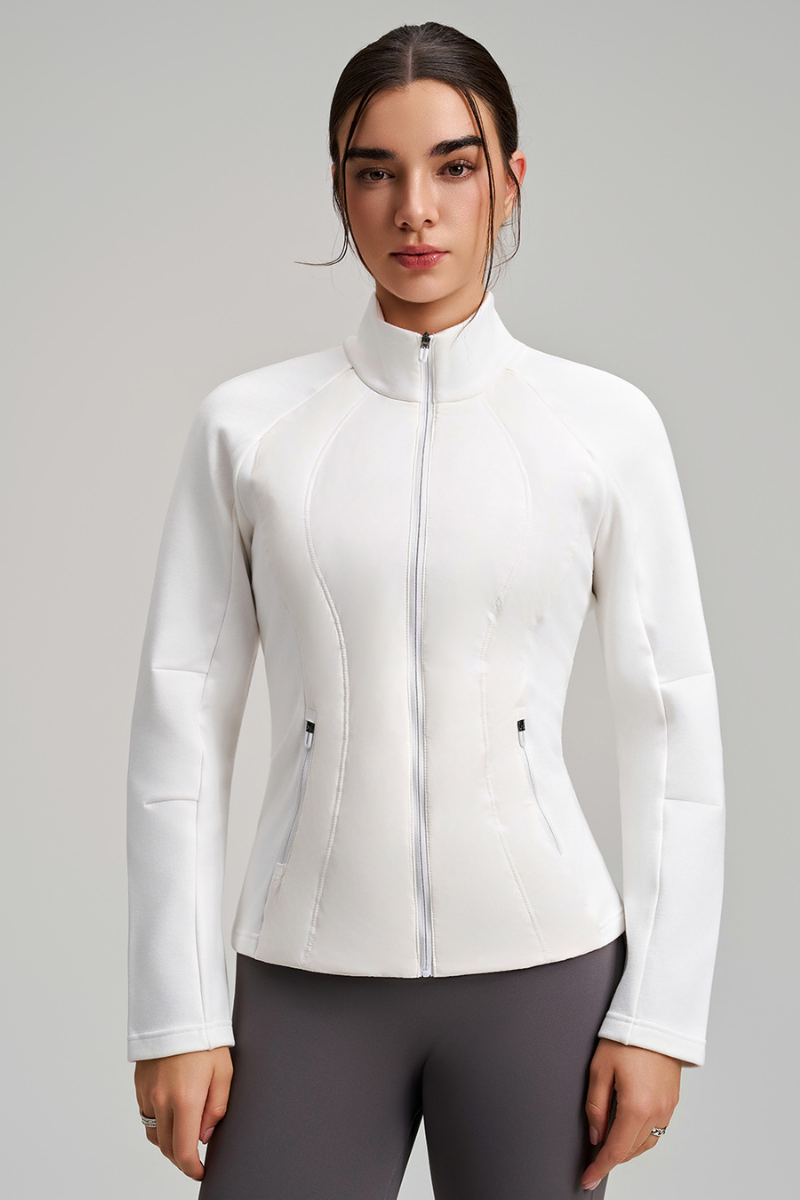 Short-length, lightweight down-filled down jacket