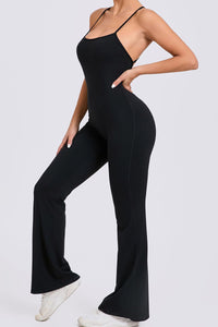 Women Adjustable Straps Flare Hollow Out Hip Lift Yoga Sports Fitness Bodysuit