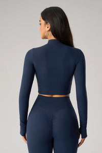 Women Tight-Fit Cropped Zip-Up Sculpting Running Yoga Long-Sleeve Jacket