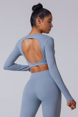 Women'S Brushed Skinny Deep V Backless Open Waist Short Sports Long Sleeves