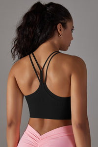 Seamless False Two-Piece Halter Ribbed Sports Bra