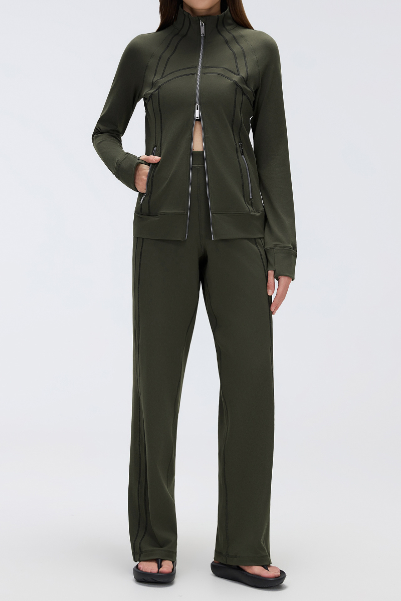 Women's Sports Set:Stand Collar Jacket And Straight Leg Pant