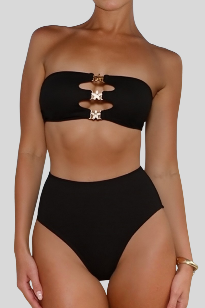 Women's Cutout Solid High Waist Strapless Bikini