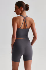 Women Solid Naked Sensation Yoga Set: High-Waisted Sculpting Shorts + Crisscross Back Support Bra