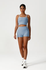 Women Seamless High Waisted Workout Set: Square Neck Vest + Peach Lifting Shorts