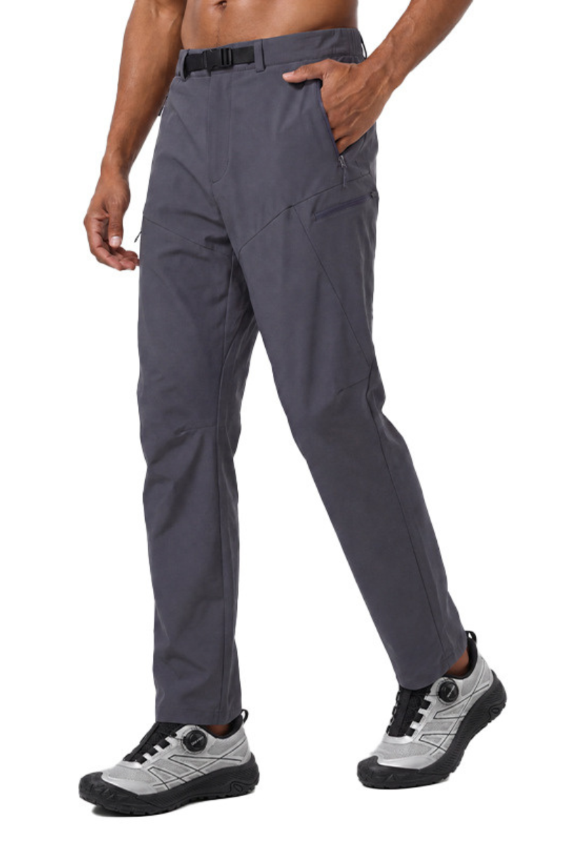 Men's Lightweight Buckle Belt and Zip Pocket Sports Pants