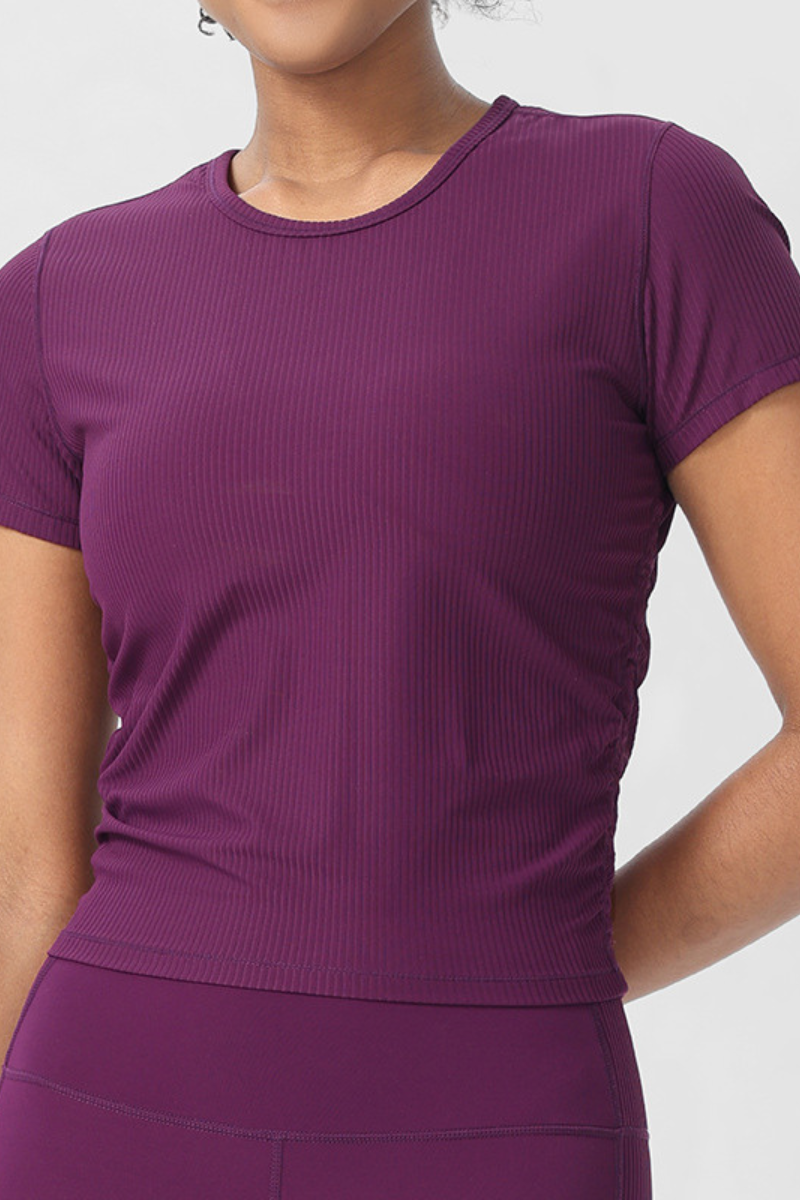 Women's Summer Side Pleated Fitted Sports T-shirt