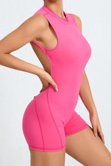 Women Sleeveless Back Hollow Fitness Peach Butt Removable Chest Pad Sports Yoga Bodysuit
