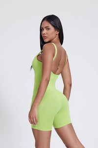 Women'S High-Elastic Skinny Square-Necked Backless Suspender Nude Fitness Bodysuit