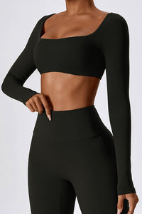 Women'S Square Neck Crop Long Sleeve Top