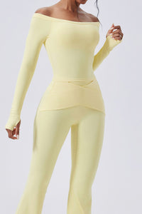 Women Off-Shoulder Sculpting Fitness Long Sleeves