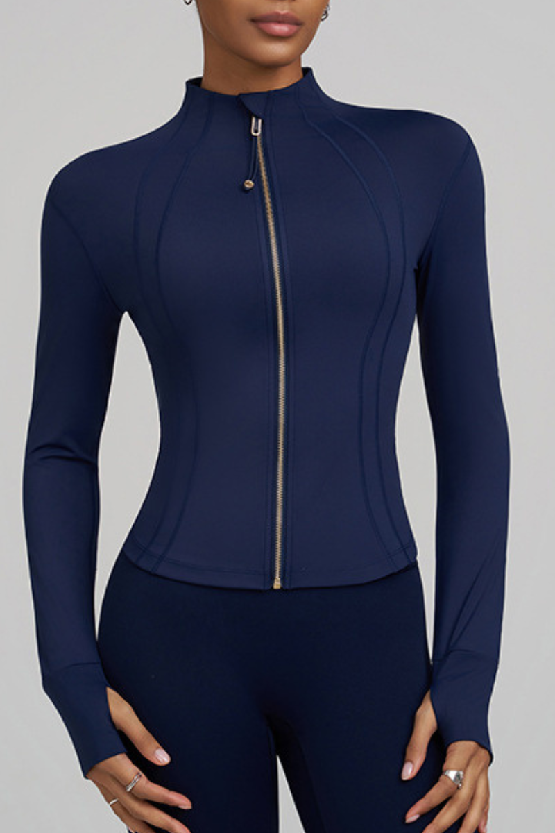 Women's Winter Fleece Lined Stand Collar Zip Yoga Jacket