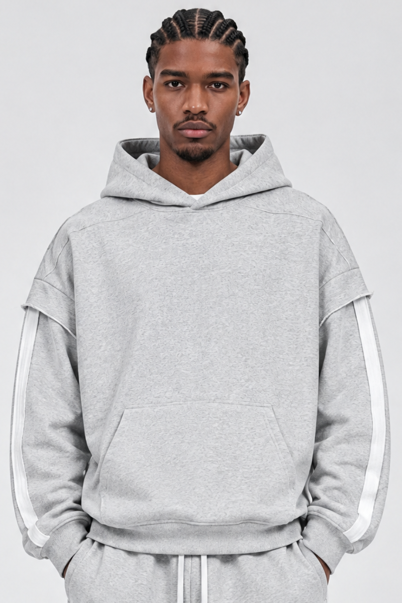 Men's Fleece Raw Edge Spliced Fake Two Piece Hoodie