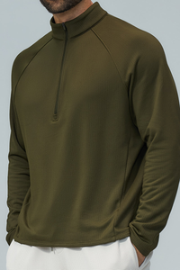 Men's Fall Half Zip Mock Neck Fleece Sports Long Sleeve Top
