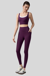Women's Athletic Set:Color-Block Bra And Mesh-Panel Leggings