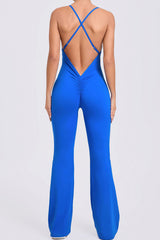 Women Adjustable Straps Flare Hollow Out Hip Lift Yoga Sports Fitness Bodysuit