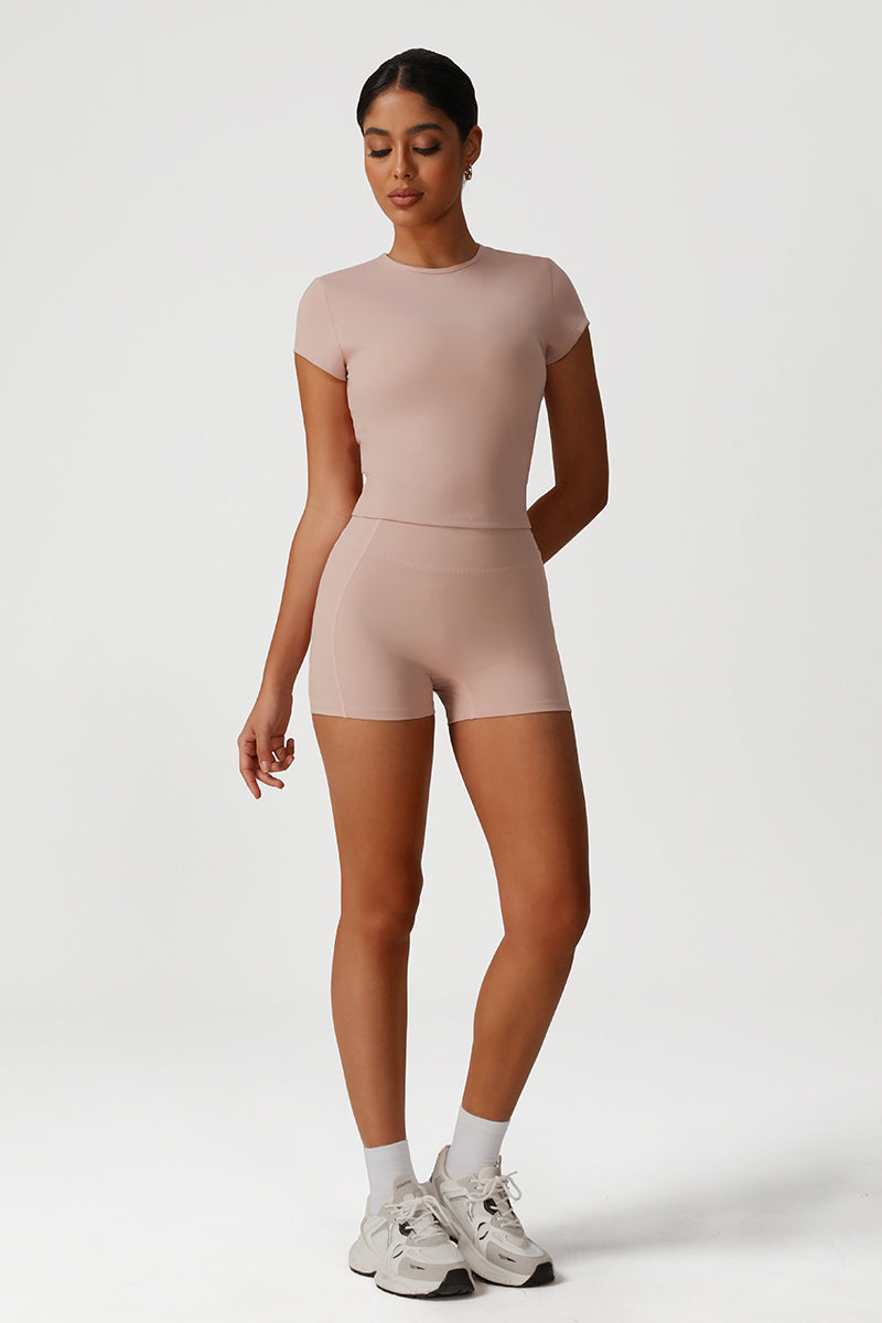 Women Slim Fit Quick-Dry Yoga Set: Short Sleeve Top + High Waist Shorts