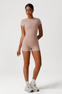 Women Slim Fit Quick-Dry Yoga Set: Short Sleeve Top + High Waist Shorts