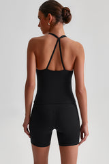 Women Solid Naked Sensation Yoga Set: High-Waisted Sculpting Shorts + Crisscross Back Support Bra