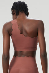 Women Scalloped Single Strap Seamless Plus Size Sports Bra - Removable Padding & Wire-Free