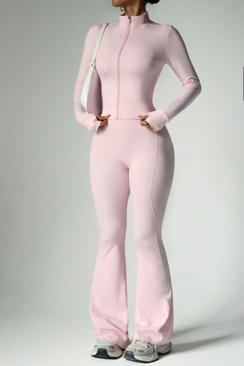 Women's Sport Set:Stand Collar Jacket And Flared Pants