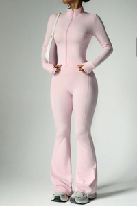 Women's Sport Set:Stand Collar Jacket And Flared Pants