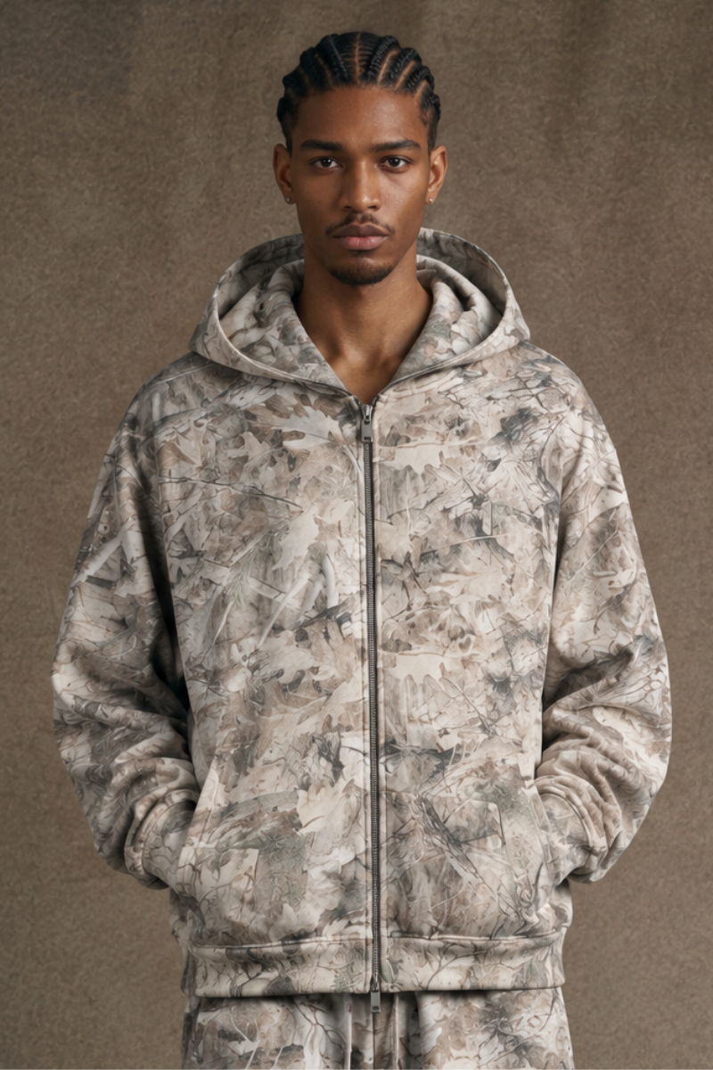 Men's Winter Camo Zip Up Fleece-Lined Hooded Jacket
