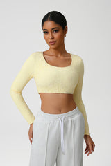 Women Lace Square Neck Cropped Yoga Long Sleeves