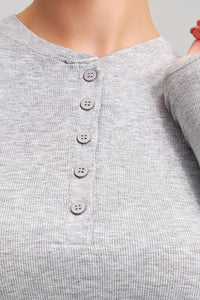 Women Slim-Fit Henley-Collar Workout Long Sleeve Top