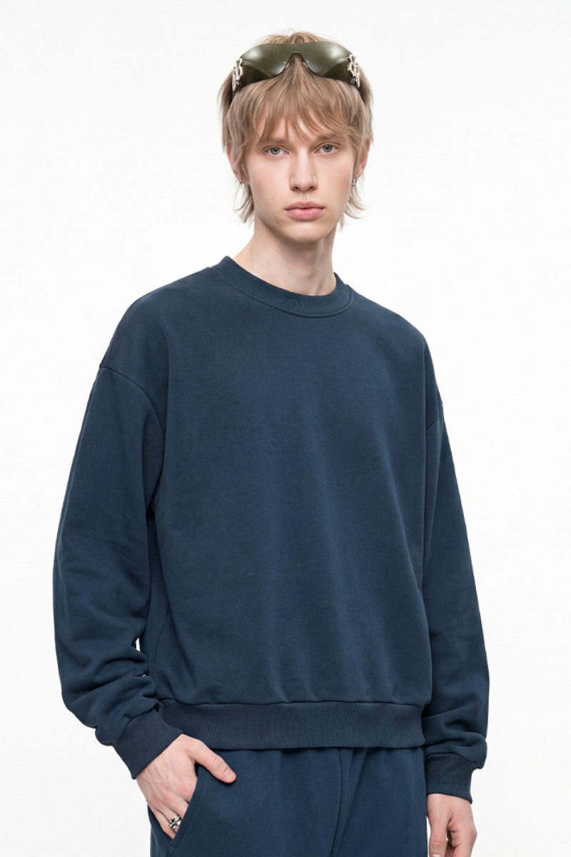 Men's Fall Heavyweight Fleece Cropped Crew Neck Sweatshirt