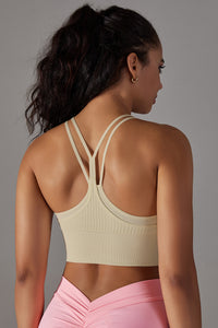 Seamless False Two-Piece Halter Ribbed Sports Bra