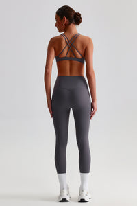 Women Brushed Cross-Back Slim-Fit Yoga Set: High-Waisted Butt-Lifting Outdoor Running Leggings + Round Neck Sports Bra