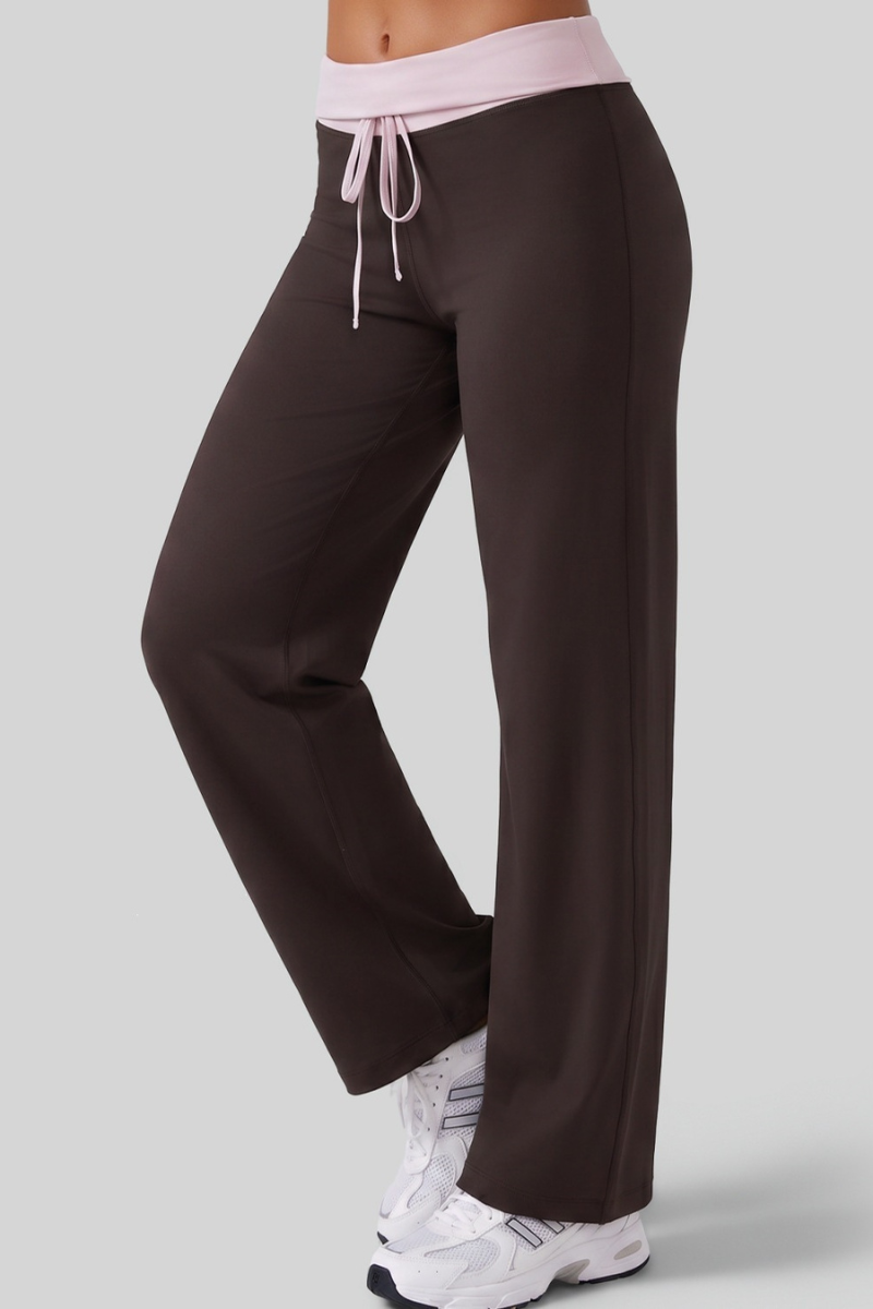 Women's Color‑Block Wide Waist Drawstring Wide Leg Pants