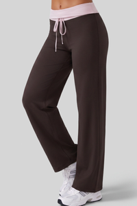 Women's Color‑Block Wide Waist Drawstring Wide Leg Pants