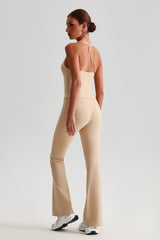 Women Cross Back Yoga Set: High Waisted No Pleat Seam Micro Wide Leggings + Pleated Crossover Camisole Bra