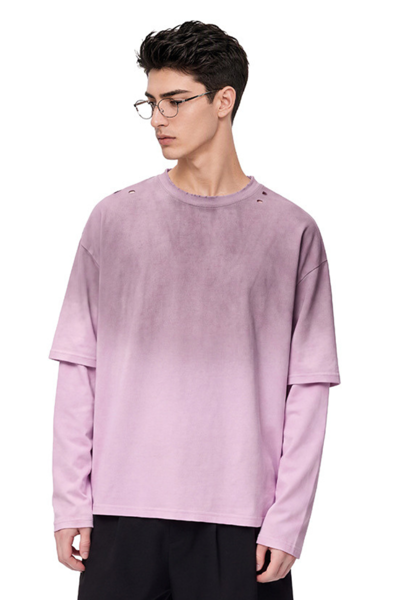 Men's 100% cotton Vintage Wash Gradient Relaxed Pullover