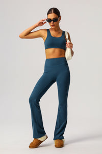 U-shaped back sports bra + micro flared pants 2-piece set