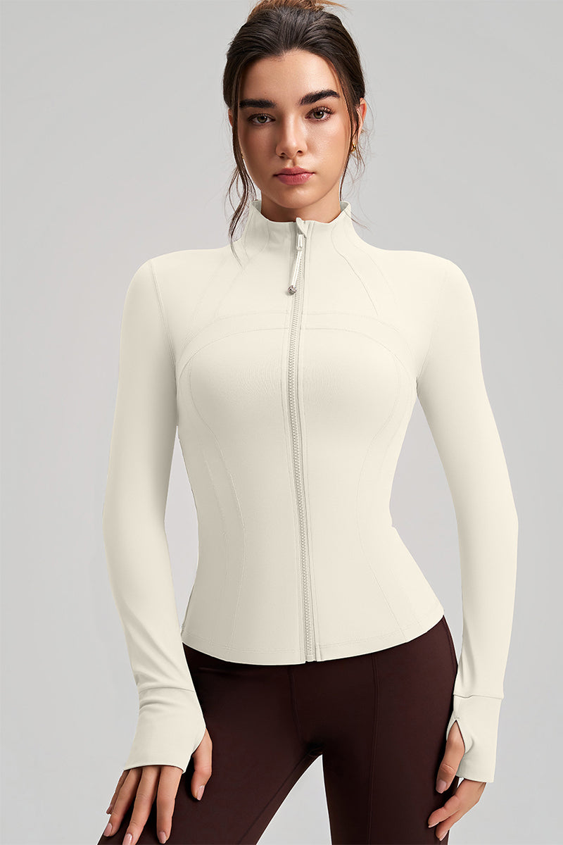 Women Slim-Fit High-Neck Finger-Loop Yoga Long Sleeve
