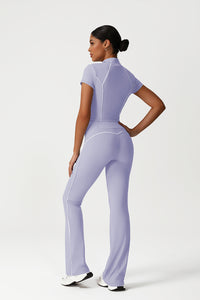 Women Seamless High Waisted Flared Yoga Set: Stand Collar Jacket + Flared Leggings