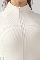 Women Ribbed Zip-Up High-Stretch Quick-Dry Fitness Jacket