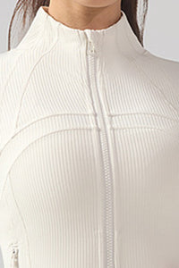 Women Ribbed Zip-Up High-Stretch Quick-Dry Fitness Jacket
