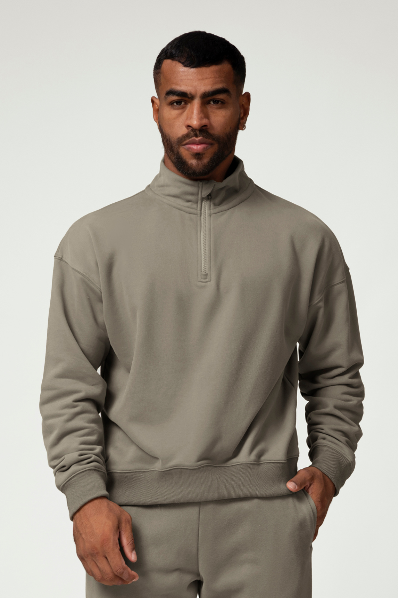 Men's Mock Neck Half-Zip Loose-Fit Casual Sports Hoodie