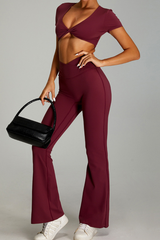 Women's Set:Twist-Front Tank Top And High Waist Flare Pants