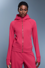 Women's Athletic Slim Full Zipper Finger Cuffs Hooded Jacket