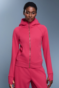 Women's Athletic Slim Full Zipper Finger Cuffs Hooded Jacket