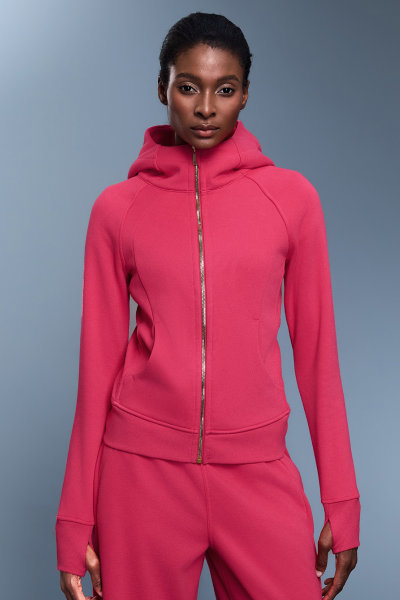 Women's Athletic Slim Full Zipper Finger Cuffs Hooded Jacket